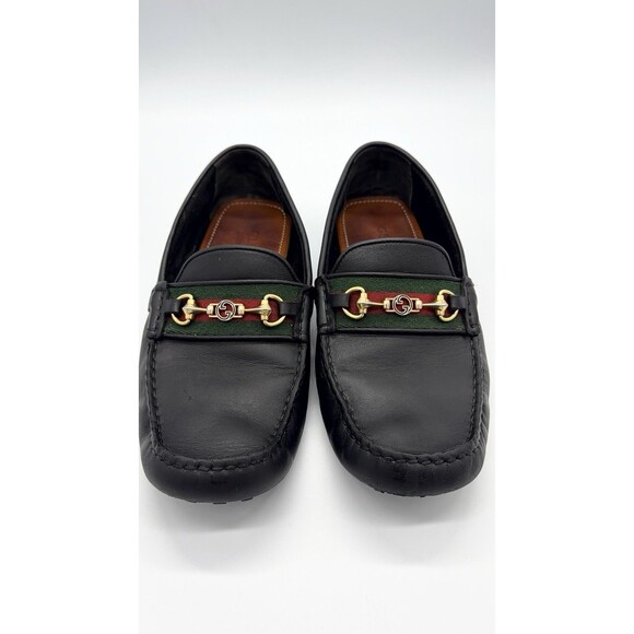 GUCCI Driver Men\'s Black Leather Horsebit With Web Loafers New UK 7 US 7.5 main image 10